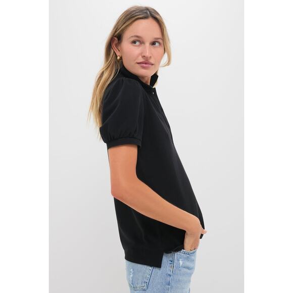 TUCKERNUCK Black Pique Puff Sleeve Peggy Polo Size M NWT Retail $128 Tuckernuck - Picture 6 of 8